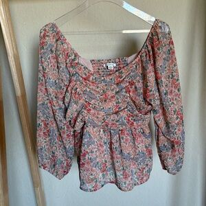 American Eagle Outfitters Floral Blouse - Pink and Green
